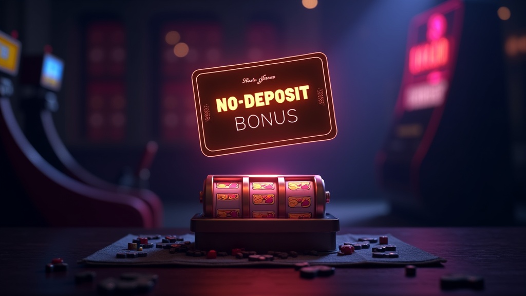 Karta no deposit bonusu a slot v tmavém kasinovém prostředí
